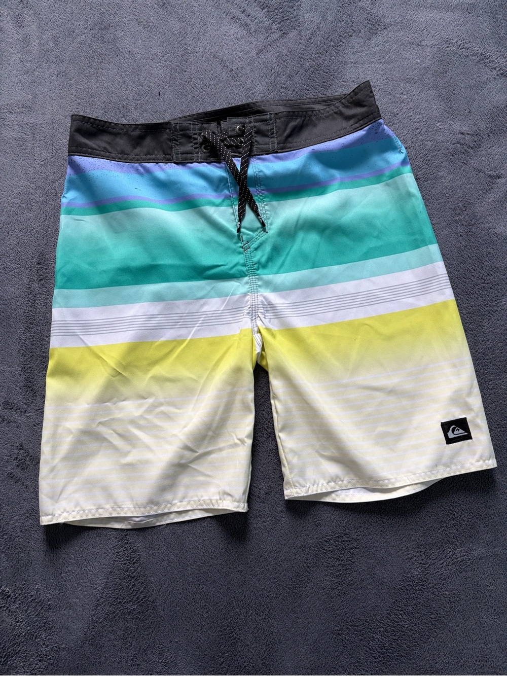 Quiksilver Men’s Teal, Yellow & White Gradient Stripe Boardshorts